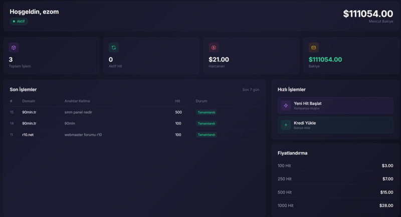 Dashboard - Gofik Google Hit Botu Paneli