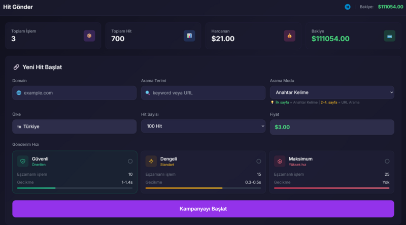 Hit Gönder - CTR Kampanyası Oluşturma