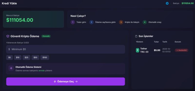Kredi Yükle - Kripto Ödeme