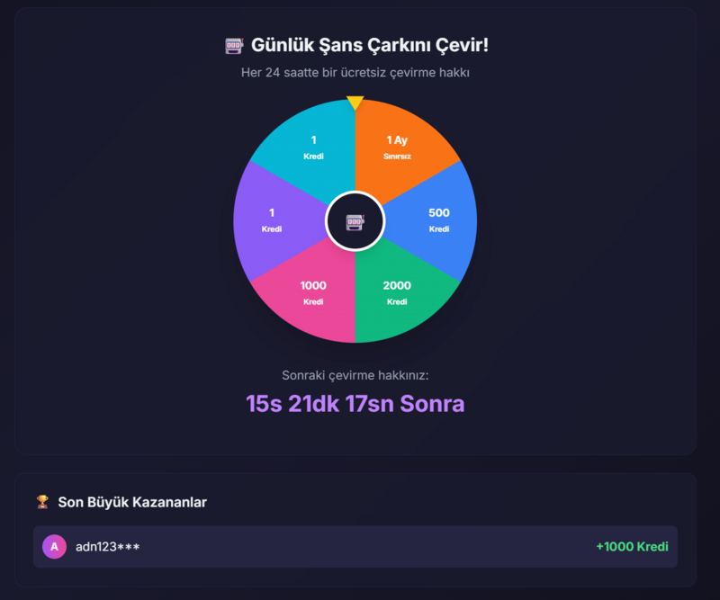 Şans Çarkı - Ücretsiz Kredi